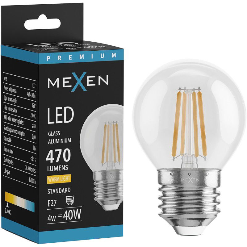 Mexen Vintis LED Filament Glühbir E27, G45, 4W, Warm - 2700K, 470 lm, kloer - L156-E27-0427-00