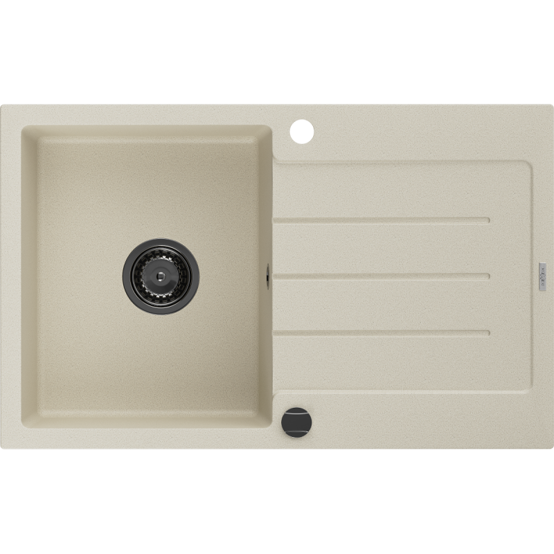Mexen Bruno évier en granit 1 bac avec égouttoir 795 x 495 mm, beige, siphon noir - 6513791010-69-B