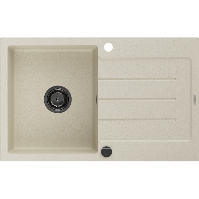 Mexen Bruno Granitspüle 1-Becken mit Abtropffläche 795 x 495 mm, beige, schwarzer Siphon - 6513791010-69-B