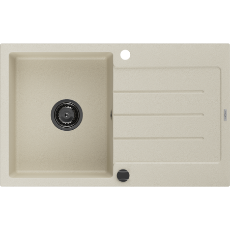 Mexen Bruno granite sink 1-bowl with drainer 795 x 495 mm, beige, black siphon - 6513791010-69-B