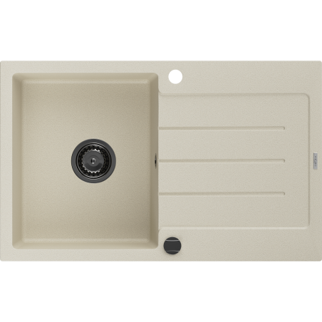 Mexen Bruno lavello in granito a una vasca con scolapiatti 795 x 495 mm, beige, sifone nero - 6513791010-69-B