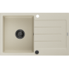 Mexen Bruno évier en granit à 1 bac avec égouttoir 795 x 495 mm, beige, siphon noir - 6513791010-69-B