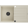 Mexen Bruno granieten gootsteen 1-komerig met afdruiprek 795 x 495 mm, beige, zwarte sifon - 6513791010-69-B