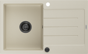 Mexen Bruno lavello in granito a una vasca con scolapiatti 795 x 495 mm, beige, sifone nero - 6513791010-69-B