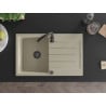 Mexen Bruno évier en granit 1 bac avec égouttoir 795 x 495 mm, beige, siphon noir - 6513791010-69-B