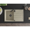 Mexen Bruno granitspüle 1-beckig mit Abtropffläche 795 x 495 mm, beige, schwarzer Siphon - 6513791010-69-B