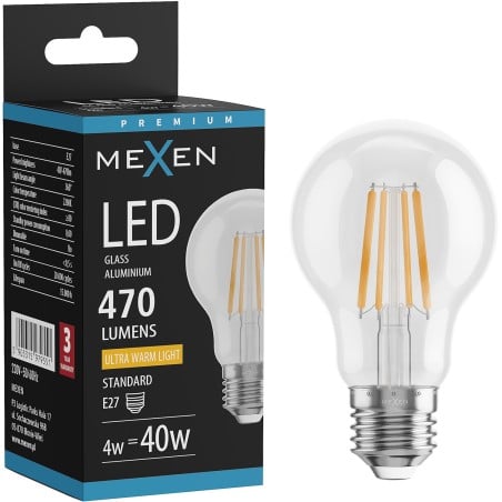 Mexen Vintis LED-filamentlampa E27, A60, 4W, Varm - 2200K, 470 lm, klar - L150-E27-0422-00