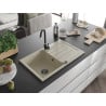 Mexen Bruno évier en granit 1 bac avec égouttoir 795 x 495 mm, beige, siphon noir - 6513791010-69-B