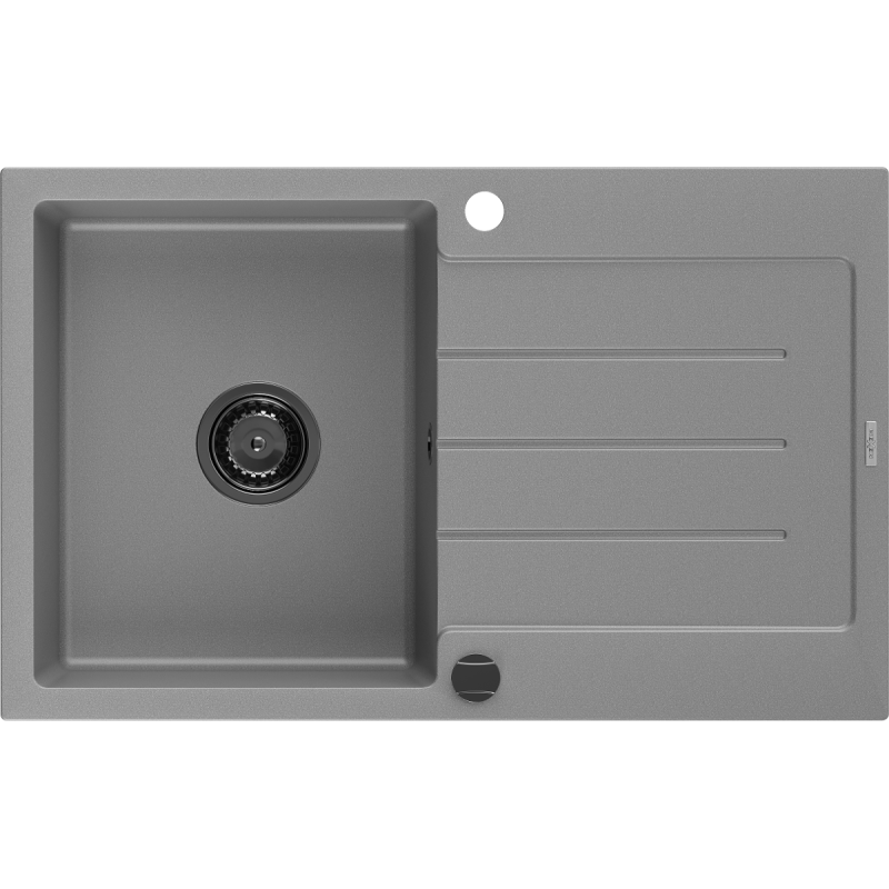 Mexen Bruno fregadero de granito de 1 seno con escurridor 795 x 495 mm, gris, sifón negro - 6513791010-71-B