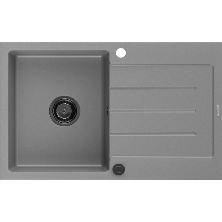 Mexen Bruno évier en granit 1 bac avec égouttoir 795 x 495 mm, gris, siphon noir - 6513791010-71-B