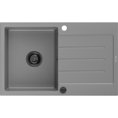 Mexen Bruno fregadero de granito de 1 seno con escurridor 795 x 495 mm, gris, sifón negro - 6513791010-71-B