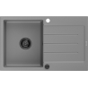 Mexen Bruno granieten gootsteen 1-kompartement met afdruipgedeelte 795 x 495 mm, grijs, zwarte sifon - 6513791010-71-B