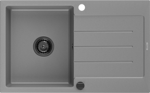 Mexen Bruno lavello in granito 1-vasca con sgocciolatoio 795 x 495 mm, grigio, sifone nero - 6513791010-71-B