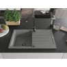 Mexen Bruno évier en granit 1 bac avec égouttoir 795 x 495 mm, gris, siphon noir - 6513791010-71-B