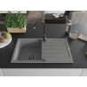 Mexen Bruno granitische gootsteen 1-comportement met afdruiprek 795 x 495 mm, grijs, zwarte sifon - 6513791010-71-B