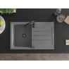 Mexen Bruno évier en granit 1 bac avec égouttoir 795 x 495 mm, gris, siphon noir - 6513791010-71-B