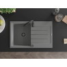 Mexen Bruno granitische gootsteen 1-comportement met afdruiprek 795 x 495 mm, grijs, zwarte sifon - 6513791010-71-B