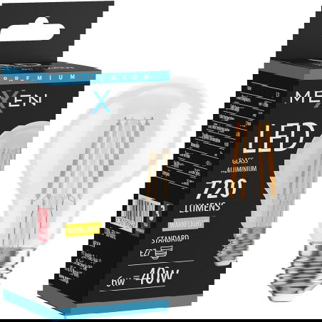 Mexen Vintis LED filamenta spuldze E27, A60, 6W, Silta - 2700K, 720 lm, caurspīdīga - L150-E27-0627-00