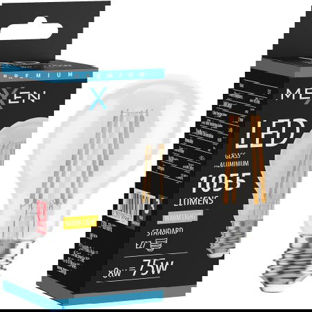 Mexen Vintis LED E27, A60, 8W kvēldiega spuldze, silta - 2700K, 1055 lm, caurspīdīga - L150-E27-0827-00