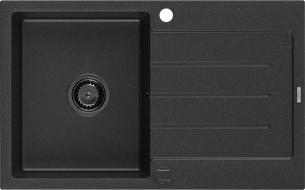 Mexen Bruno évier en granit à 1 bac avec égouttoir 795 x 495 mm, noir/doré métallisé, siphon noir - 6513791010-75-B