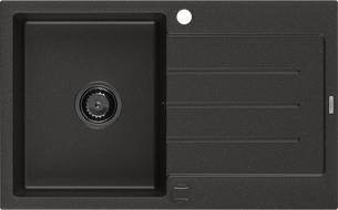Mexen Bruno lava-loiça de granito de uma bacia com escorredor 795 x 495 mm, preto/dourado metálico, sifão preto