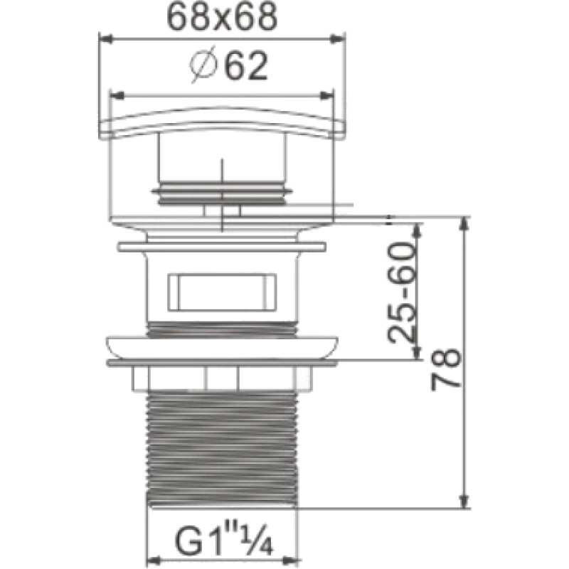 Mexen četvrtasti klik-klak čep s preljevom, crni - 79926-70