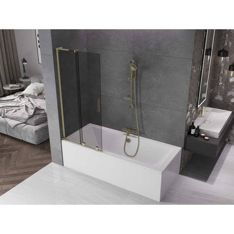 Mexen Velar L 2-osaline vannisein, lükanduks, 85 x 150 cm, grafiit, kuldne - 896-085-003-41-50