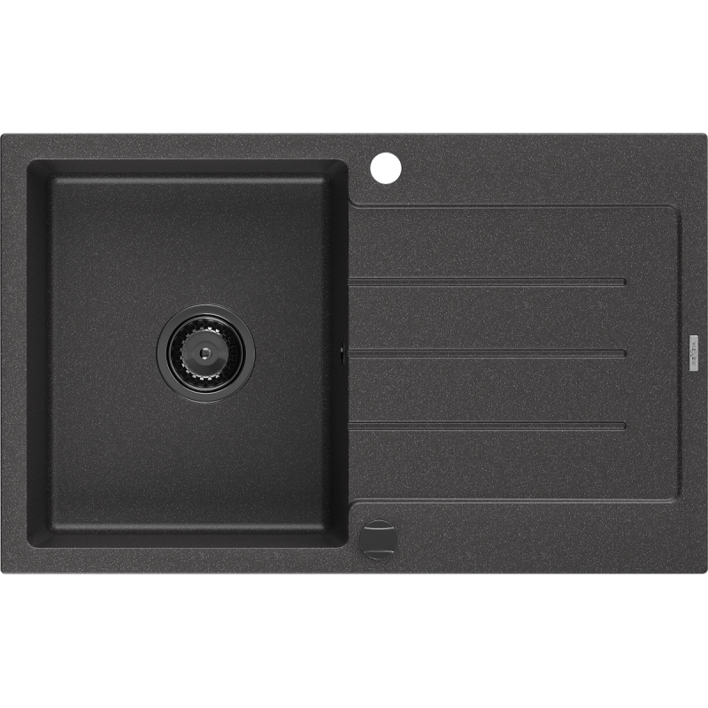 Mexen Bruno fregadero de granito de 1 cubeta con escurridor 795 x 495 mm, negro moteado, sifón negro - 6513791010-76-B