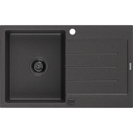 Mexen Bruno fregadero de granito de 1 cubeta con escurridor 795 x 495 mm, negro moteado, sifón negro - 6513791010-76-B