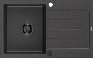Mexen Bruno fregadero de granito de 1 cubeta con escurridor 795 x 495 mm, negro moteado, sifón negro - 6513791010-76-B