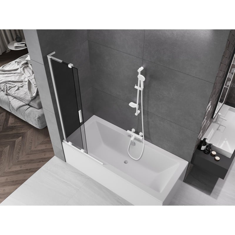 Mexen Velar L paravento per vasca da bagno a 2 ante scorrevoli 85 x 150 cm, grafite, bianco - 896-085-003-41-20