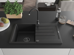 Mexen Bruno granitdiskho med 1 fack och avrinning 795 x 495 mm, svart, svart vattenlås - 6513791010-77-B