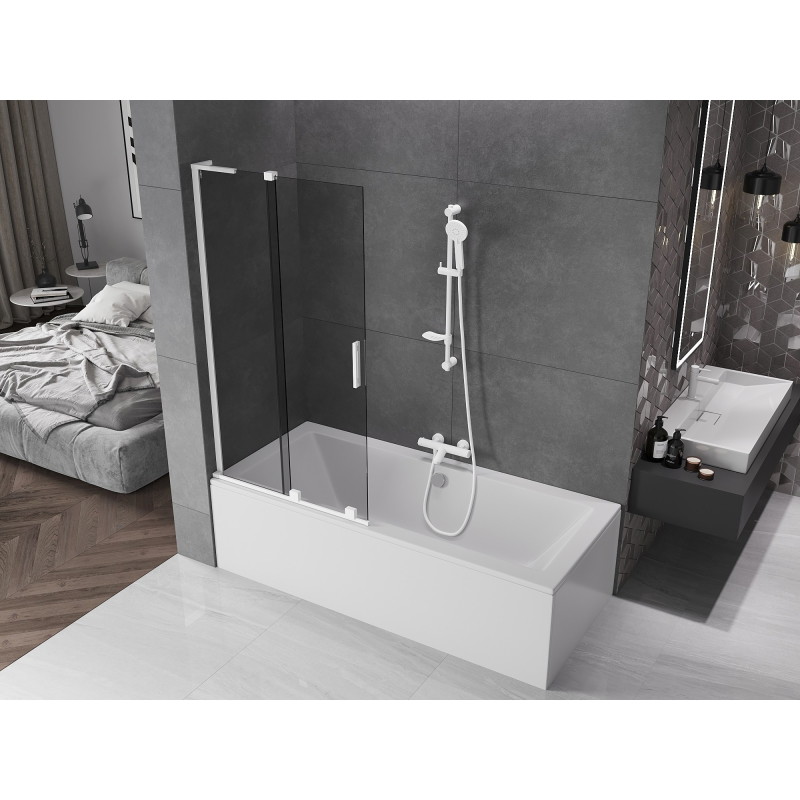 Mexen Velar L vannitoapaneel, 2-tiivaline, 90 x 150 cm, grafiit, valge - 896-090-003-41-20