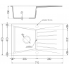 Mexen Cesar évier en granit à 1 bac avec égouttoir 775 x 470 mm, blanc, siphon noir - 6514771010-20-B