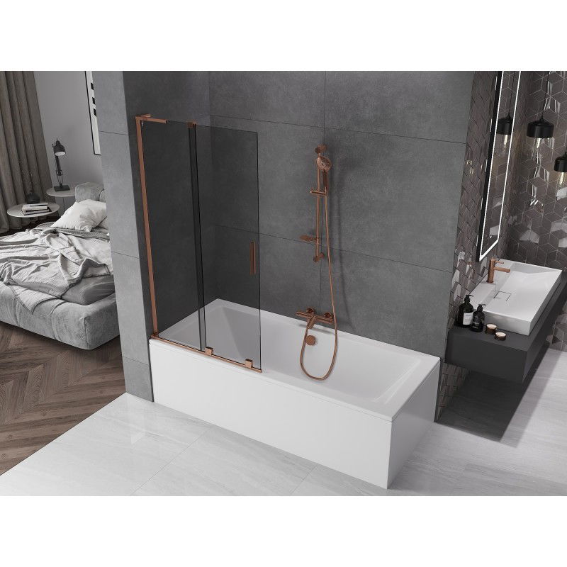 Mexen Velar L 2-panel slide bath screen 90 x 150 cm, graphite, rose gold - 896-090-003-41-60