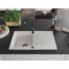 Mexen Cesar évier en granit à 1 bac avec égouttoir 775 x 470 mm, blanc, siphon noir - 6514771010-20-B
