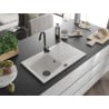 Mexen Cesar évier en granit à 1 bac avec égouttoir 775 x 470 mm, blanc, siphon noir - 6514771010-20-B