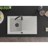 Mexen Cesar granite sink 1-bowl with drainer 775 x 470 mm, white, black siphon - 6514771010-20-B