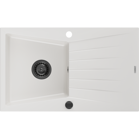 Mexen Cesar lavello in granito 1 vasca con sgocciolatoio 775 x 470 mm, bianco, sifone nero - 6514771010-20-B