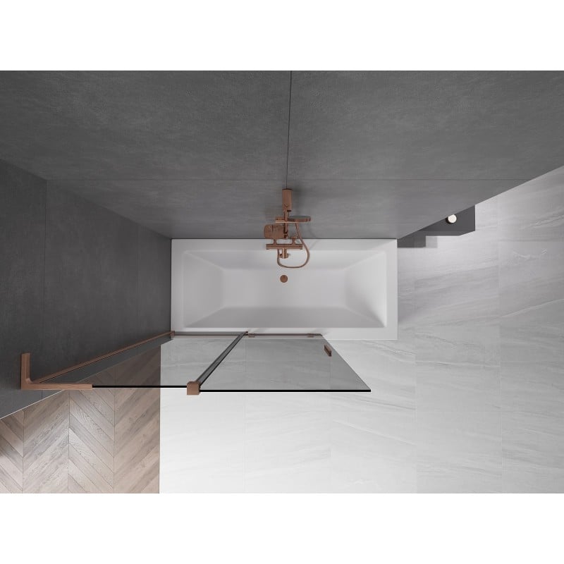 Mexen Velar L mampara de bañera de 2 paneles correderos 120 x 150 cm, grafito, cobre cepillado - 896-120-003-41-65