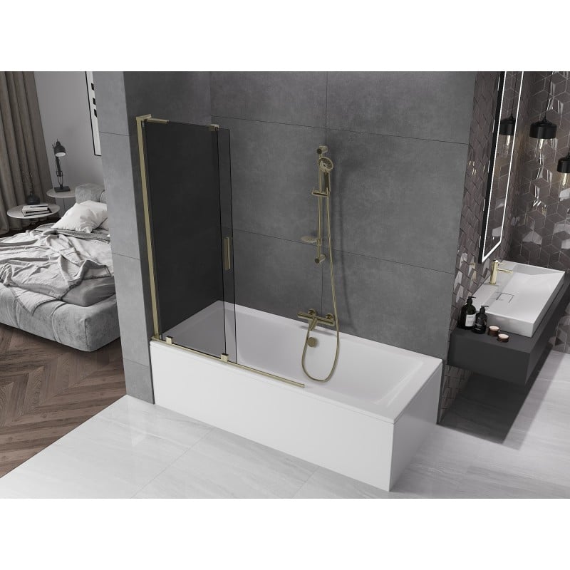 Mexen Velar L bath screen 2-wing sliding 120 x 150 cm, graphite, gold - 896-120-003-41-50