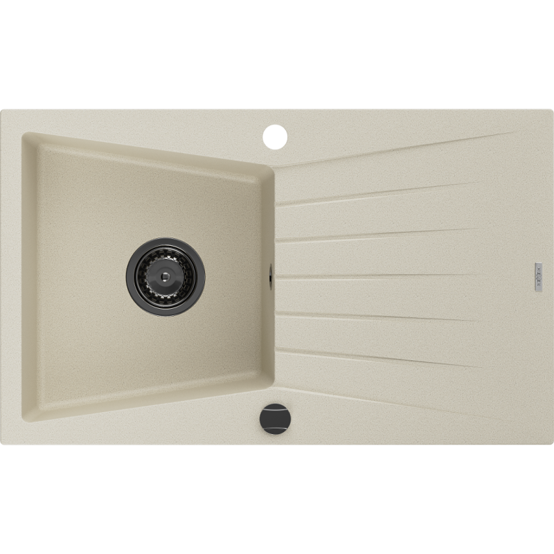 Mexen Cesar évier en granit 1 bac avec égouttoir 775 x 470 mm, beige, siphon noir - 6514771010-69-B