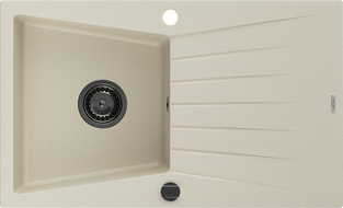 Mexen Cesar fregadero de granito de 1 seno con escurridor 775 x 470 mm, beige, sifón negro - 6514771010-69-B