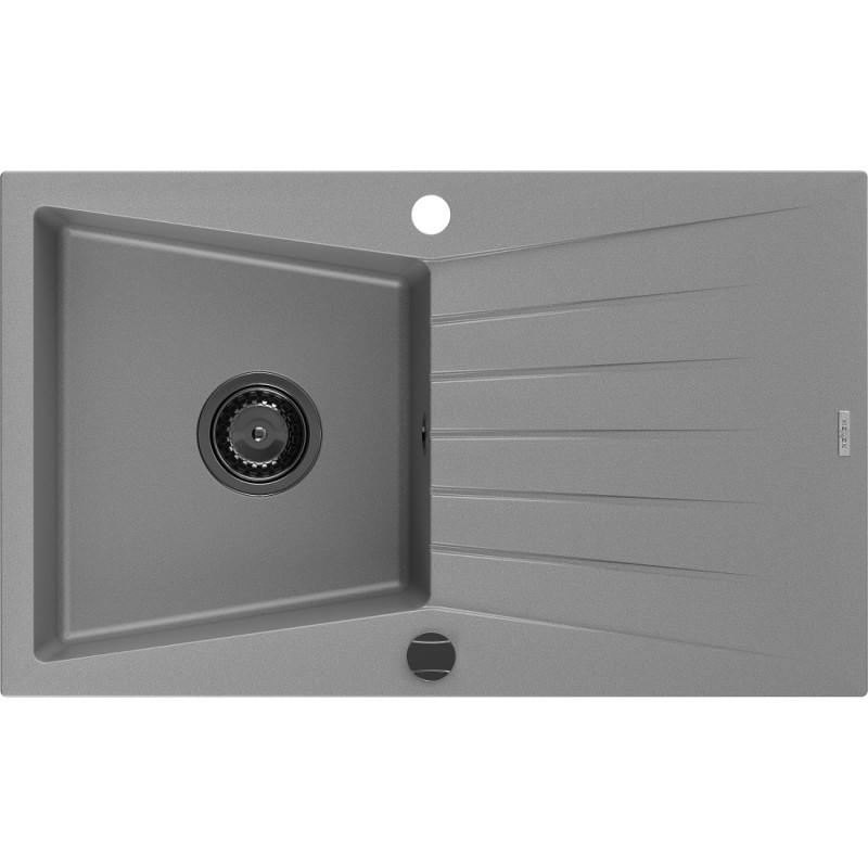 Mexen Cesar fregadero de granito de 1 seno con escurridor 775 x 470 mm, gris, sifón negro - 6514771010-71-B