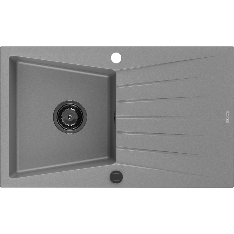 Mexen Cesar granieten gootsteen 1-kompartment met druiprek 775 x 470 mm, grijs, zwarte sifon - 6514771010-71-B