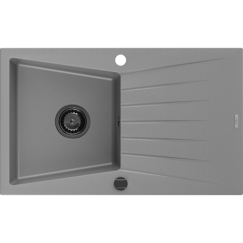 Mexen Cesar lava-louça de granito com 1 cuba e escorredor 775 x 470 mm, cinza, sifão preto - 6514771010-71-B