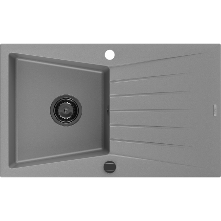 Mexen Cesar lava-louça de granito com 1 cuba e escorredor 775 x 470 mm, cinza, sifão preto - 6514771010-71-B