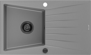 Mexen Cesar 1-Bowl Granite Sink with Drainer 775 x 470 mm, Gray, Black Siphon - 6514771010-71-B