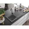 Mexen Cesar zlewozmywak granitowy 1-komorowy z ociekaczem 775 x 470 mm, szary, syfon czarny - 6514771010-71-B