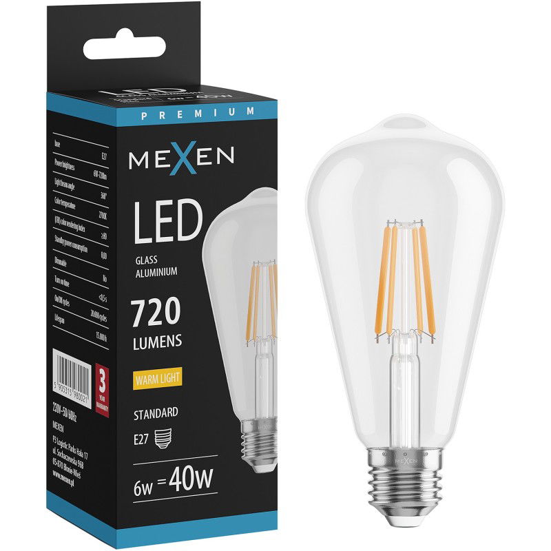 Mexen Vintis LED Filament Glühbir ST64, E27, 6W, Warm - 2700K, 720 lm, kloer - L152-E27-0627-00